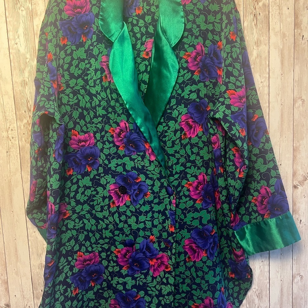 Vintage Victorias Secret Floral Green and Purple Robe Medium